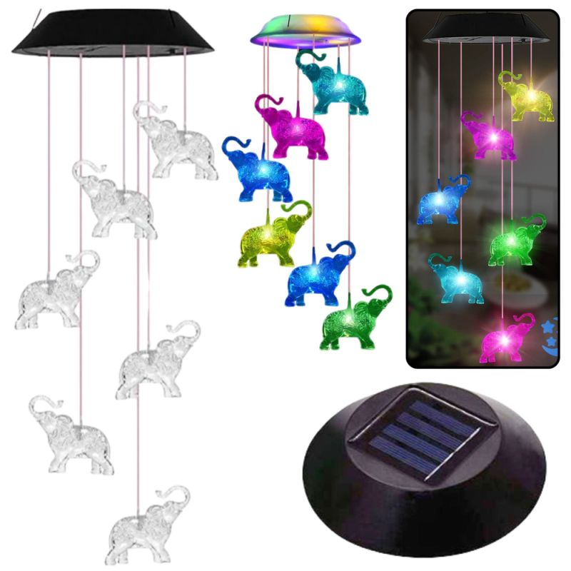 Lámpara LED Solar Decorativa Elefantes Coloridos 70cm
