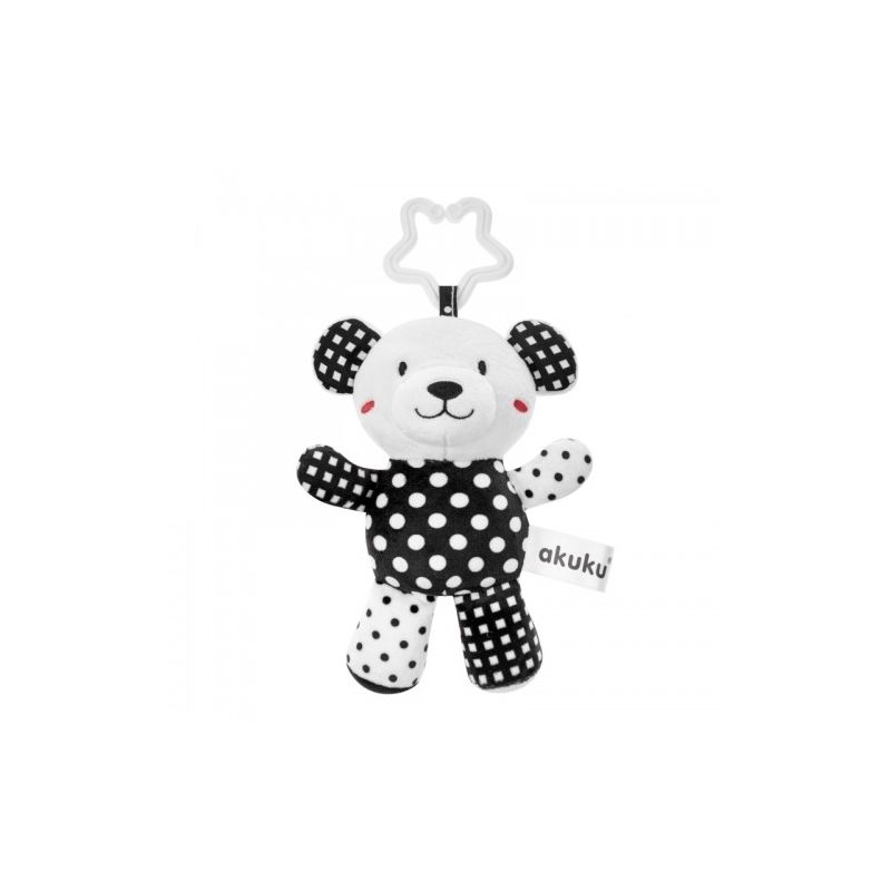 Juguete colgante de peluche Oso Akuku en blanco y negro