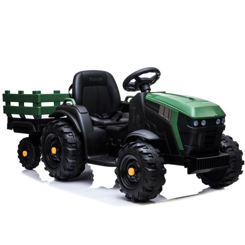Tractor eléctrico infantil con remolque Lean Cars verde militar · 155 cm