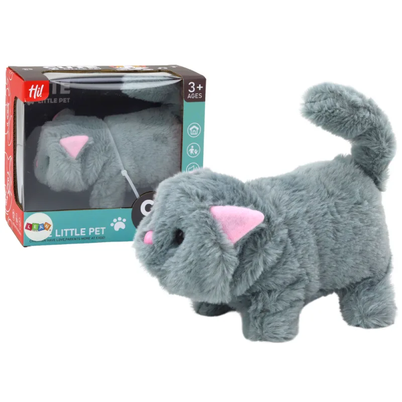 Gato Interactivo de Peluche que Camina y Maulla Gris