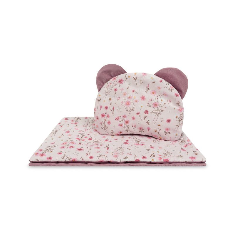 Set para Carrito Bebé Velvet Bloom Rosa – Edredón y Almohada Reversibles