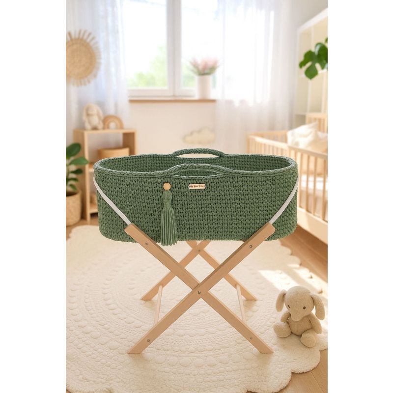 Set de Moisés Boho Hecho a Mano My Sweet Baby - Verde Pistacho - Incluye Patas