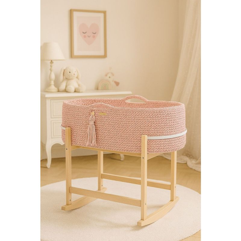 Set de Moisés Crochet con Patas Mecedora – Rosa Pastel