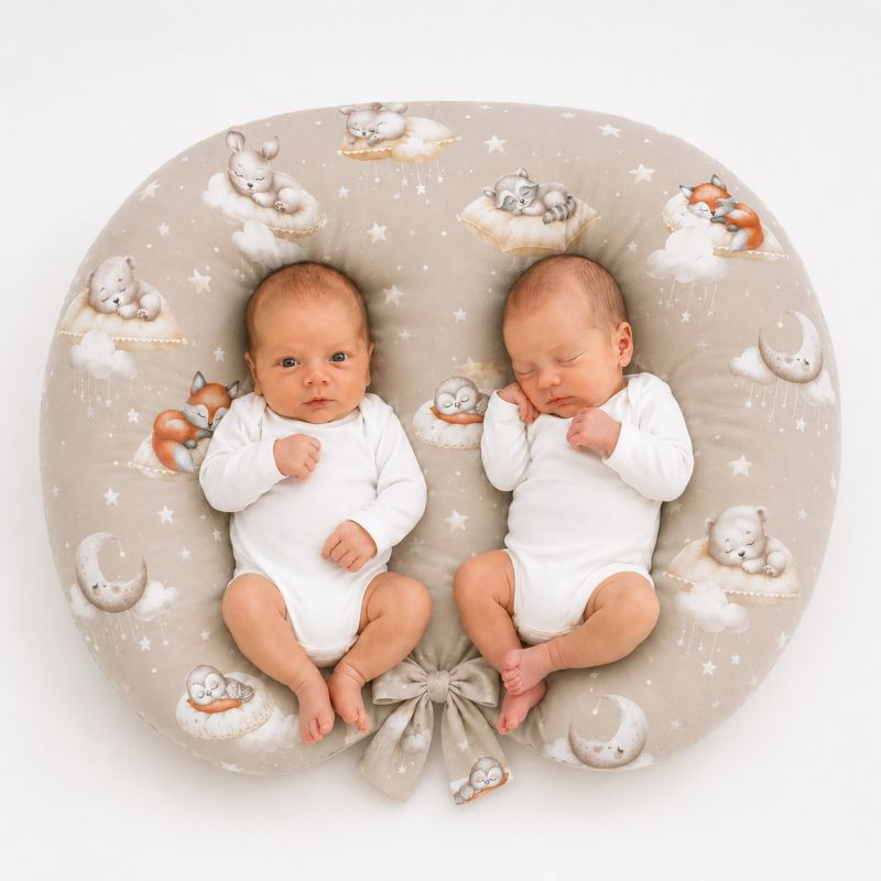 Cojín de lactancia gemelar Twinkle Woodland – Almohada croissant para gemelos con funda extraíble