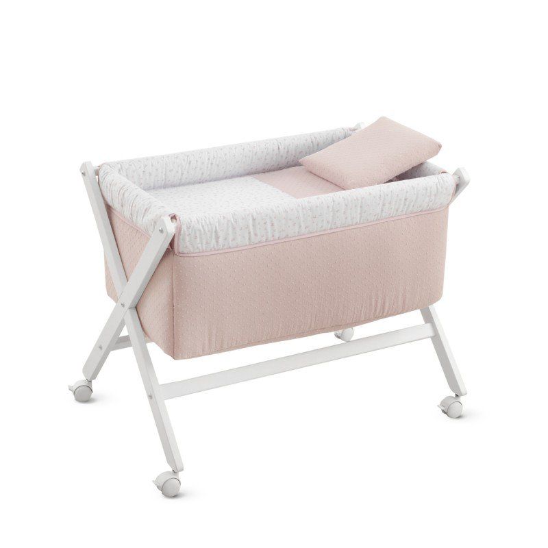 Minicuna Tijera Madera Plumeti Rosa/bco 55x87x74 Cm - Cambrass