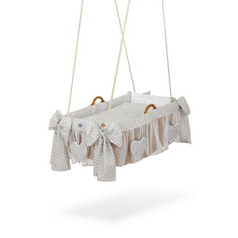 Cuna Colgante My Sweet Baby - Moisés de Mimbre Mini Rosettes Gris