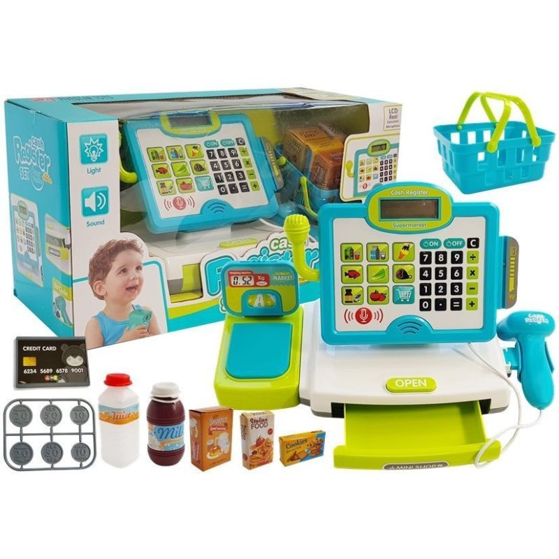 Caja Registradora Infantil Azul con Cesta