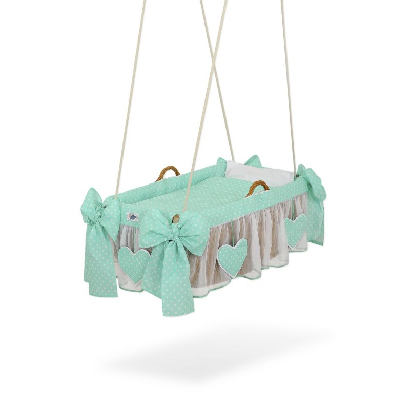 Cuna Colgante de Mimbre My Sweet Baby - Puntos Verde Menta