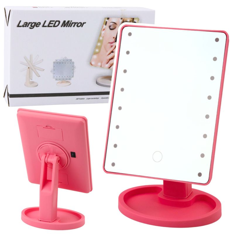 Espejo Cosmético LED con Soporte Ajustable Rosa