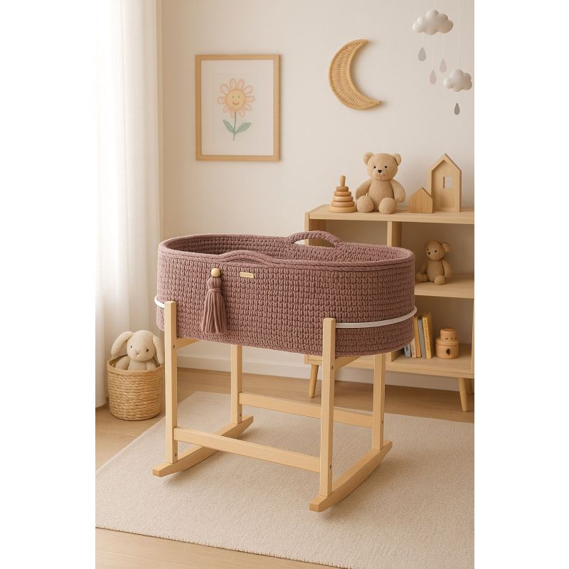 Set moisés crochet con patas mecedora rosa empolvado
