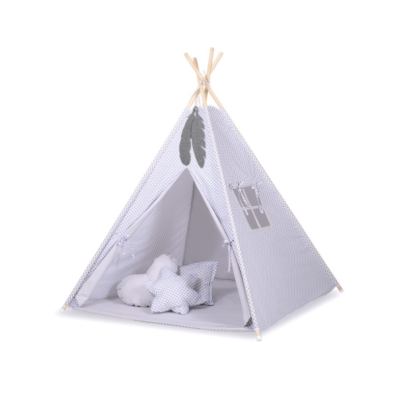 Tipi para Niños My Sweet Baby con Plumas Decorativas - Gris