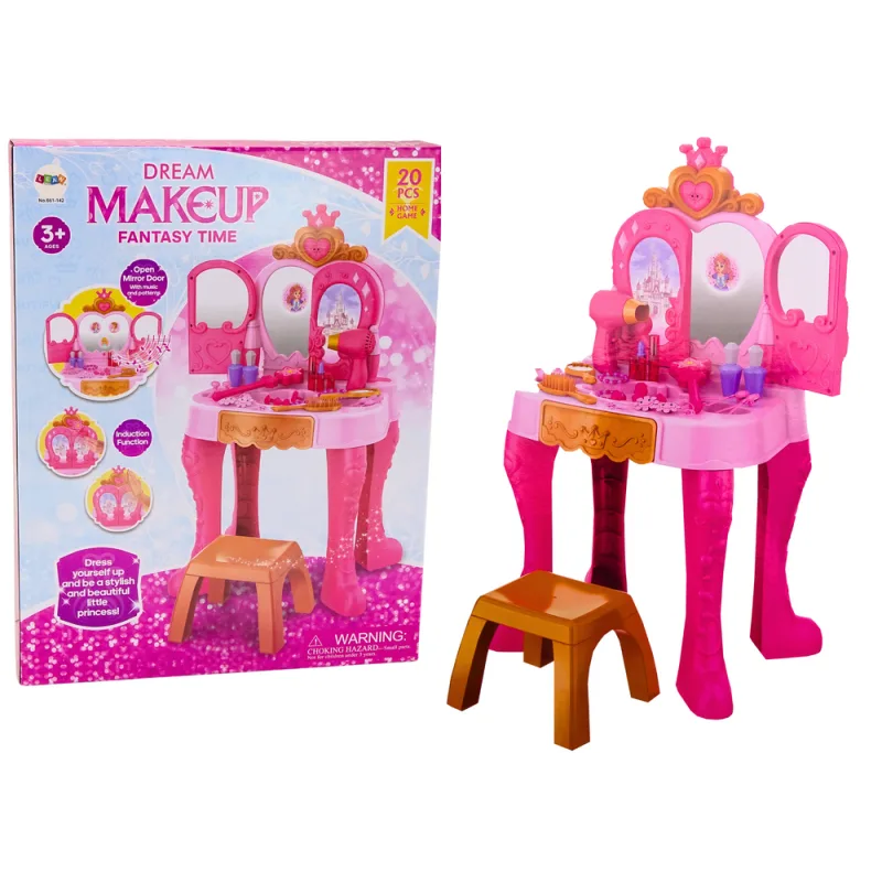 Mesa de Maquillaje Infantil con Sensor de Movimiento, Rosa