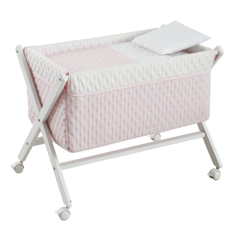 Minicuna Tijera Madera Soft Rosa/bco 55x87x74 Cm - Cambrass