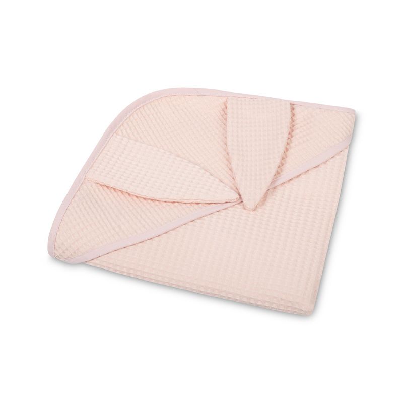 Capa de baño para bebé Sensillo rosa · 110x110 cm · algodón waffle · orejas de conejo