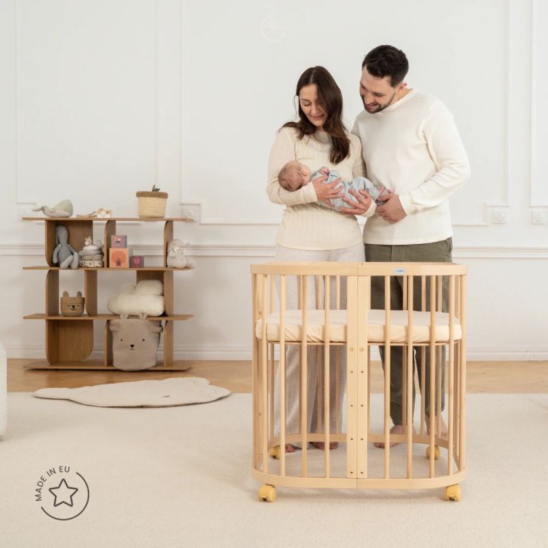 Cuna Móvil Waldin 7 en 1 de Madera Natural con Colchón