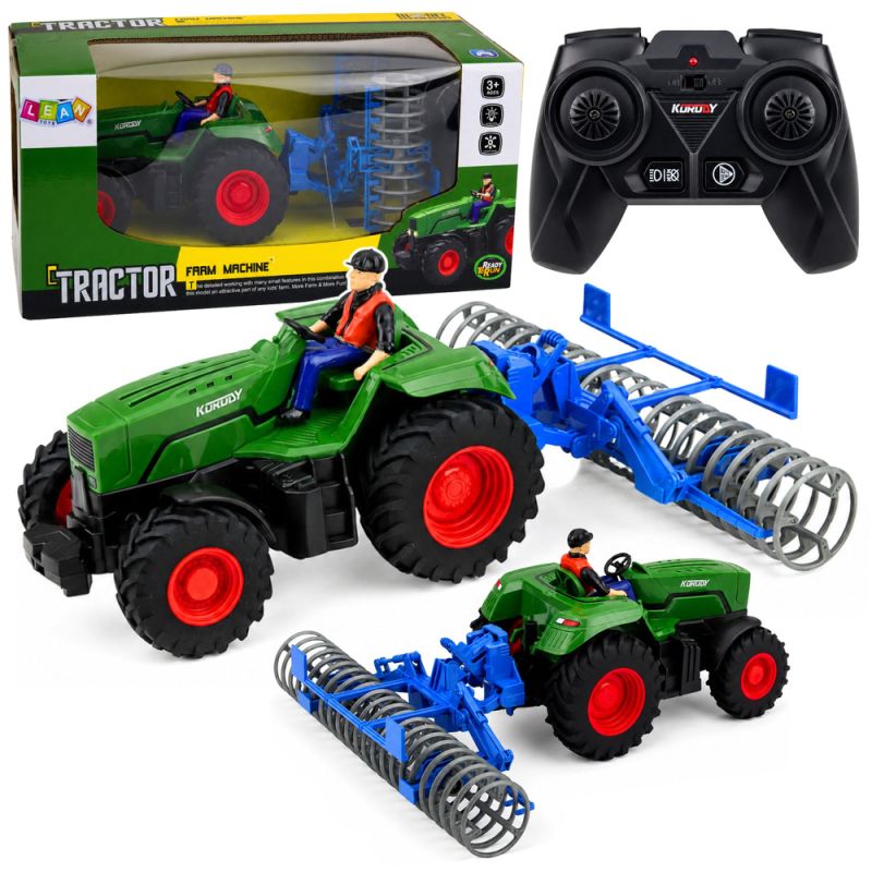 Tractor Verde RC con Rodillo y Figura de Granjero 1:24