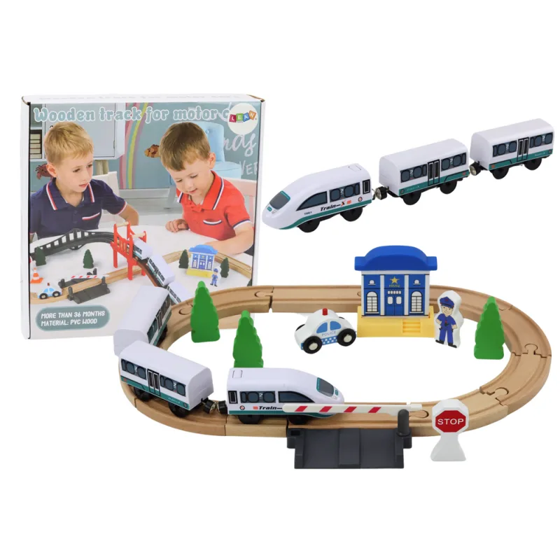 Set de Vías de Tren de Madera con Puente y Accesorios 3.2m