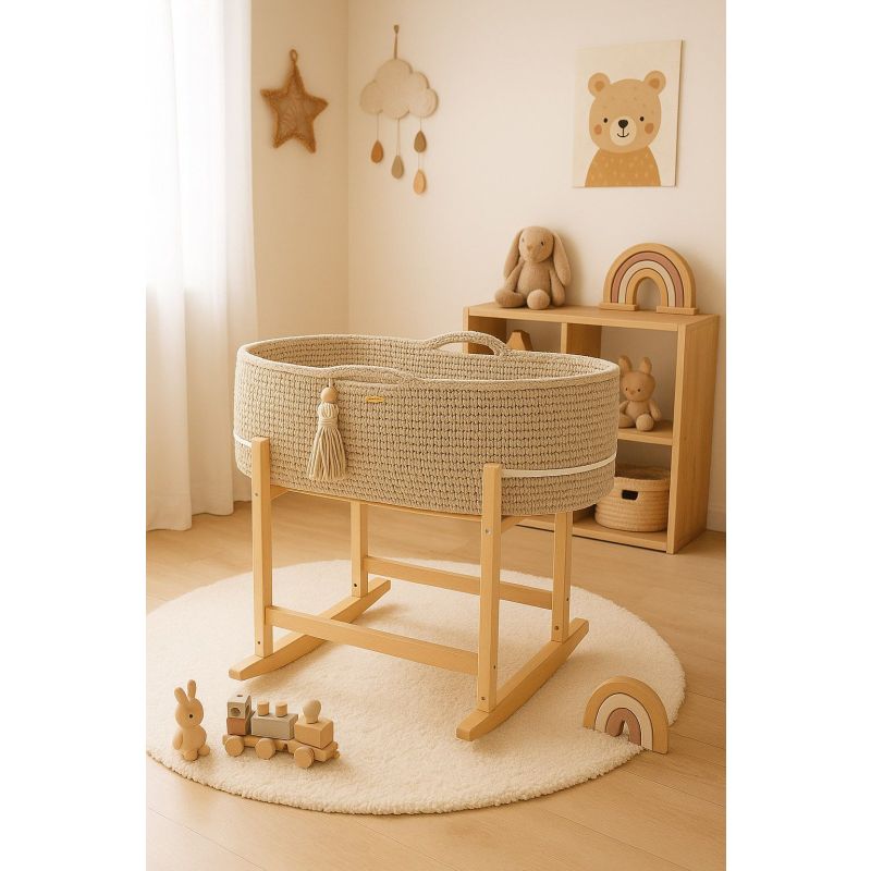 Set de Moisés Crochet con Patas Mecedora – Beige Oscuro