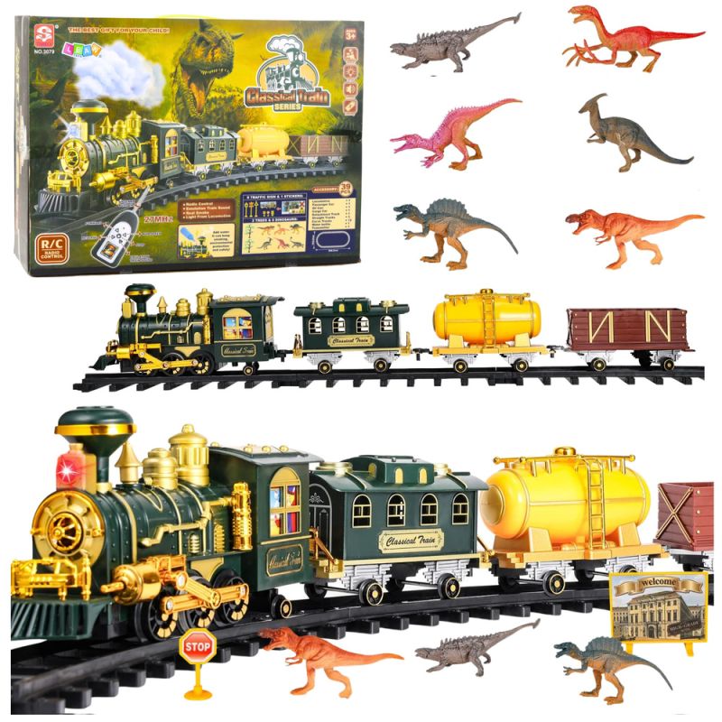Tren Eléctrico Clásico con Dinosaurios y Control Remoto