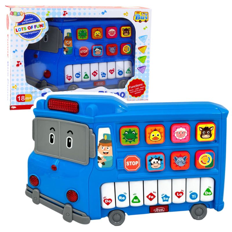 Piano Eléctrico Educativo en Forma de Autobús Azul