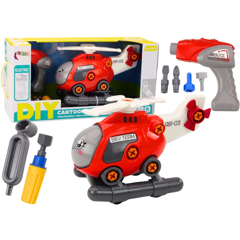 Helicóptero de Cartón Desmontable Rojo para Niños