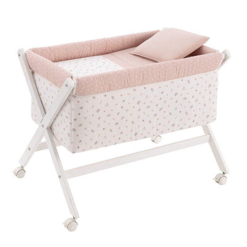 Minicuna Tijera Madera Calma Rosa/bco 55x87x74 Cm - Cambrass