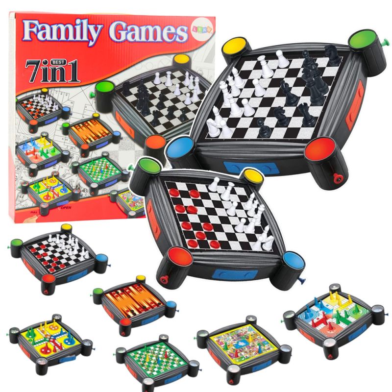 Juego de Mesa 7 en 1: Ajedrez, Damas, Serpientes y Escaleras