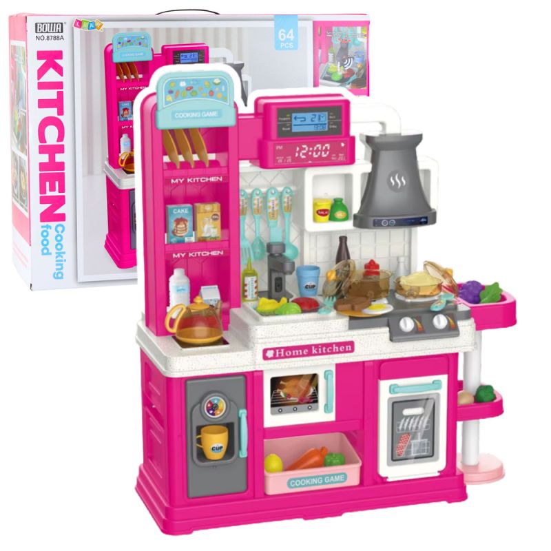 Cocina de Juguete Infantil con Agua y Efectos de Vapor Rosa 64 pcs