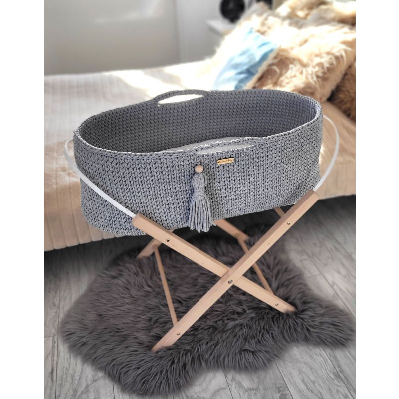 Set de Moisés Boho Hecho a Mano My Sweet Baby - Gris Oscuro - Incluye Patas