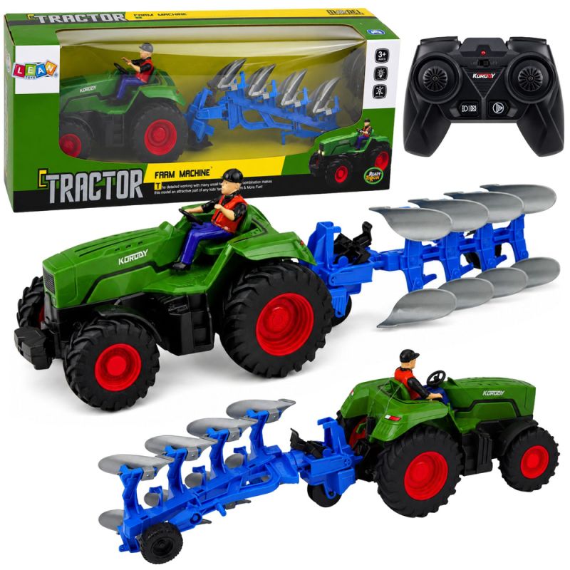Tractor teledirigido con arado y granjero 1:24