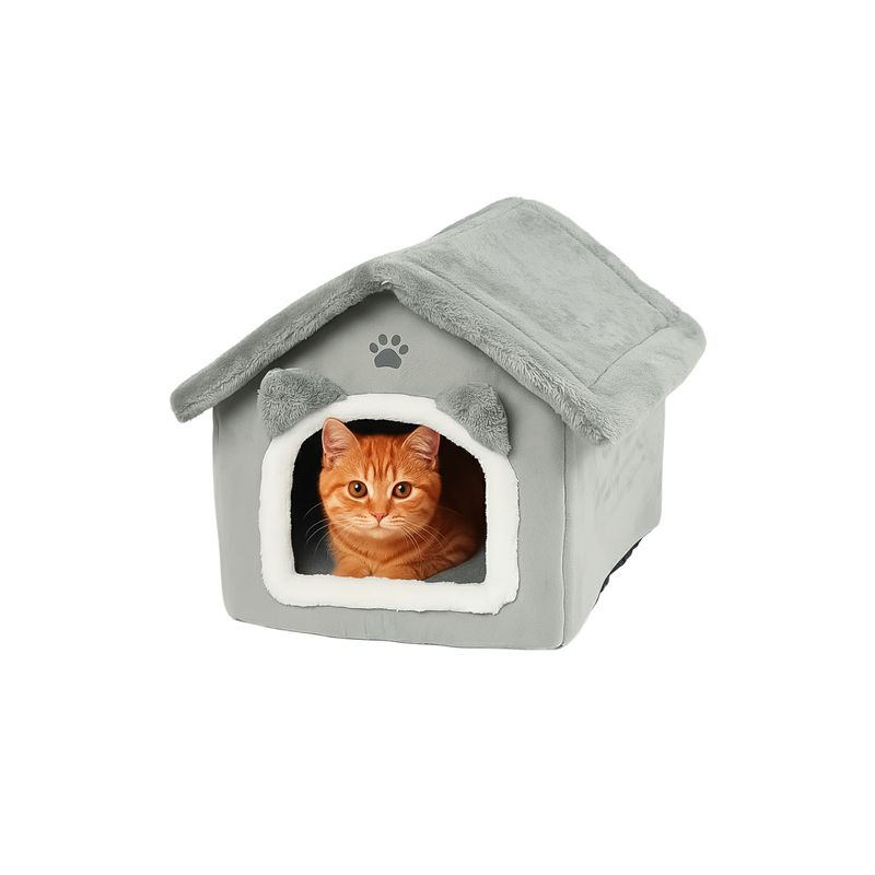 Cama para gatos Purlov - Casita suave en color gris