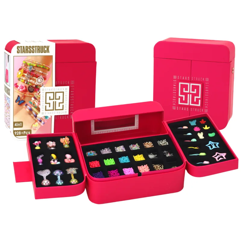 Set de Joyería para Niñas en Caja Rosa con Pendientes y Pulseras