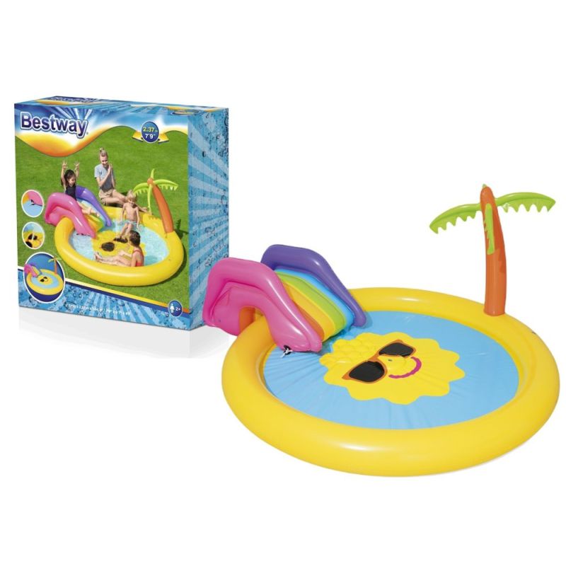 Isla Inflable de Juego 237 x 201 x 104 cm con Tobogán y Fuente