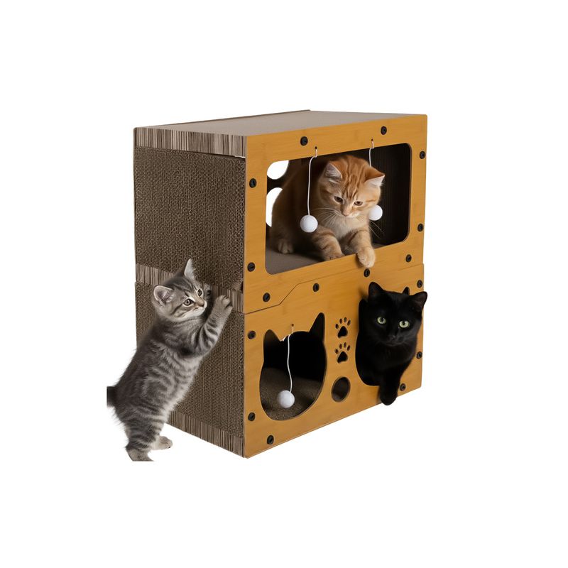 Rascador para Gatos Purlov - Casa de Dos Pisos Eco-Friendly