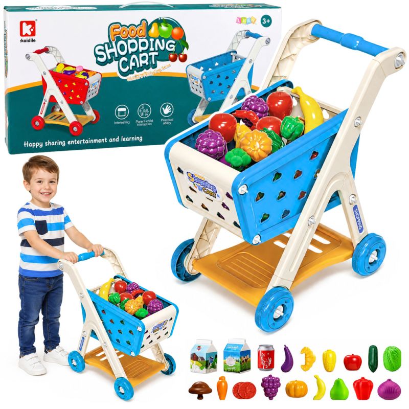 Carrito de Compras para Niños con Accesorios de Comida Azul