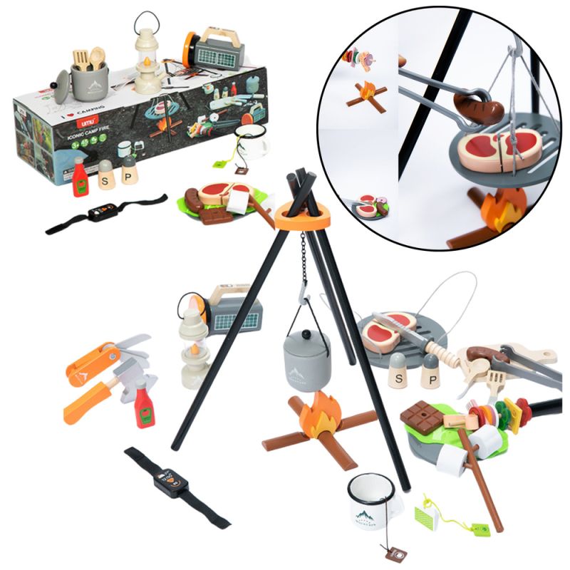 Set de Camping Infantil con Accesorios de Madera - 45 Piezas