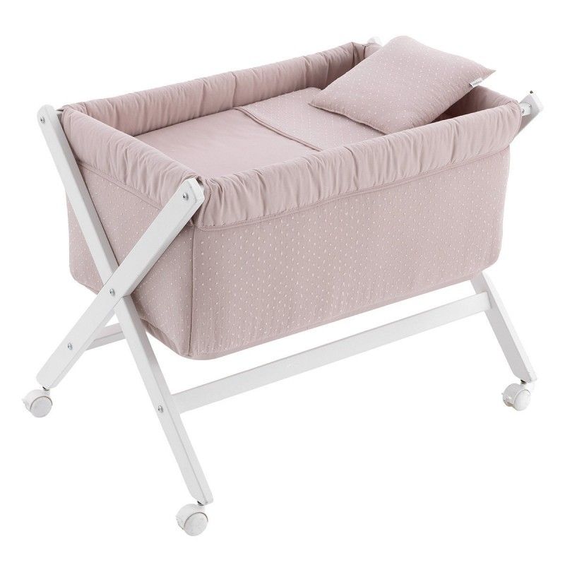 Minicuna de Madera Estructura Tijera Unic Rosa/Blanco 55x87x74 cm