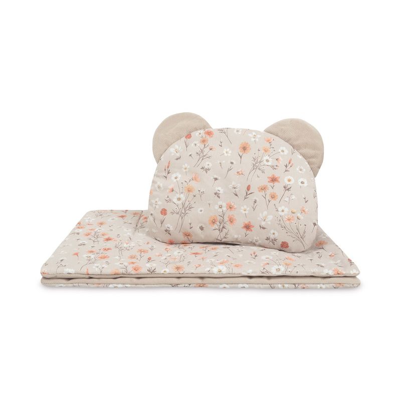 Set para Carrito Bebé Velvet Bloom Beige – Edredón y Almohada Reversibles