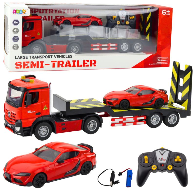 Camión de Carga Control Remoto con Coche Deportivo Rojo 1:16