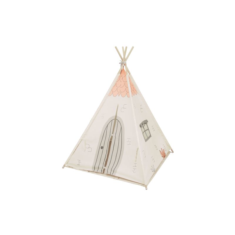 Teepee de madera Kikkaboo con alfombra acolchada - Casa Beige