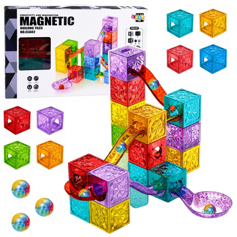 Bloques de Construcción Magnéticos con Pista de Canicas 28 pcs