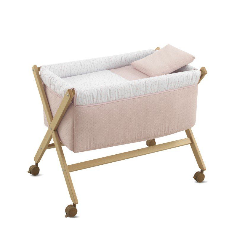 Minicuna Tijera Madera Plumeti Rosa/natural 55x87x74 Cm - Cambrass
