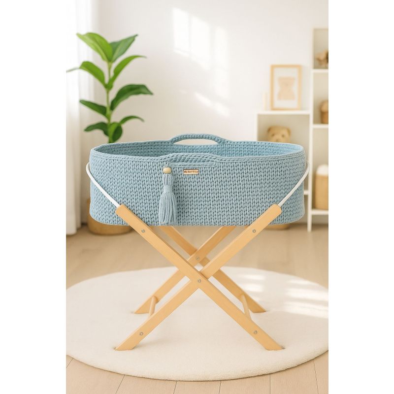 Moisés Boho Hecho a Mano - My Sweet Baby -  Color Misty Blue - Incluye Patas