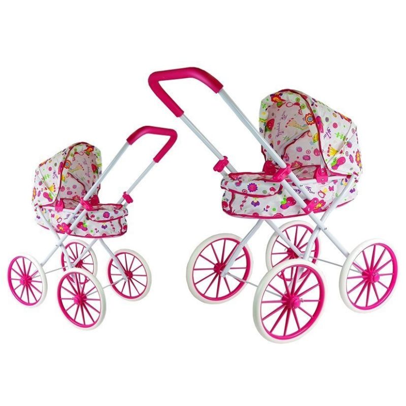 Carrito de Muñecas Retro con Ruedas Grandes y Flores