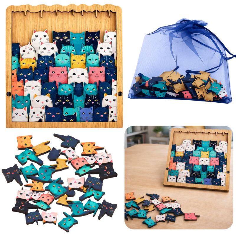 Puzzle Educativo de Madera con Gatos - 62 Piezas