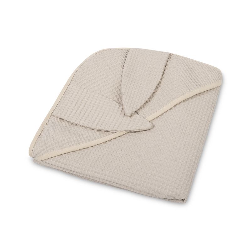 Capa de baño para bebé Sensillo beige · 110x110 cm · algodón waffle · orejas de conejo