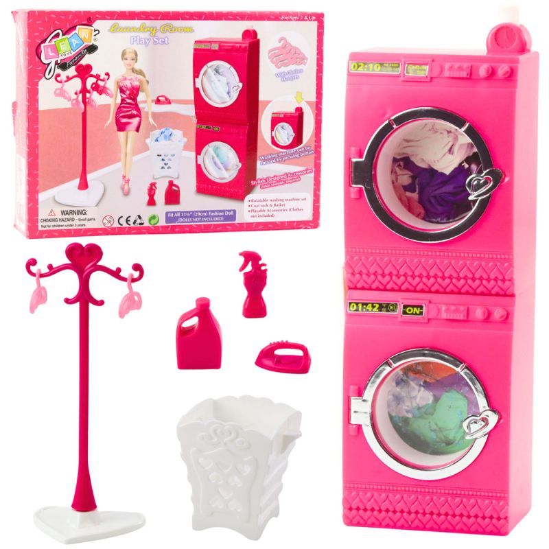 Juego de Lavandería para Muñecas con Lavadora y Secadora Rosa