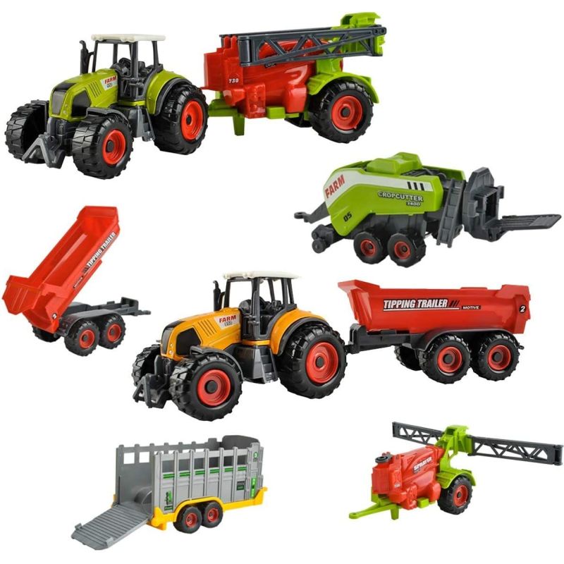 Juego de 6 dispositivos agrícolas para niños tractores y remolques