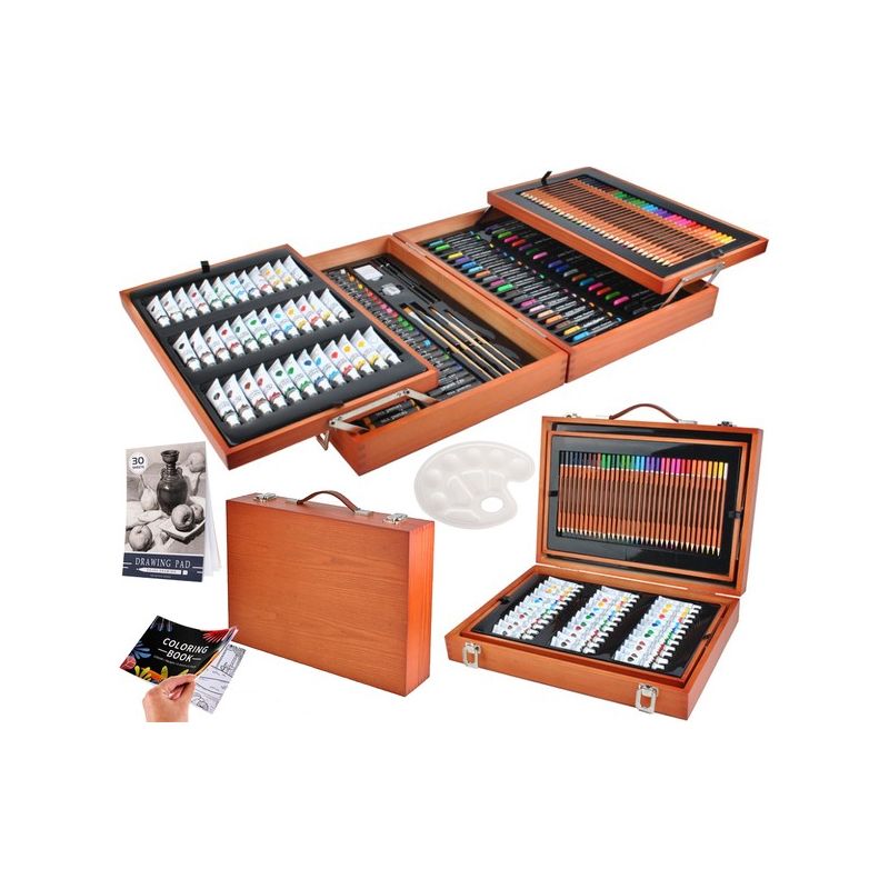 Kit de pintura en maletín de madera de 174 piezas: la herramienta perfecta para la creatividad artística