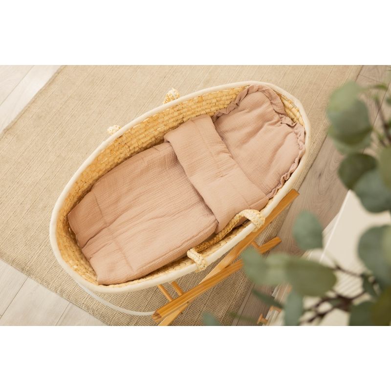 Set para Cochecito y Moisés de Bebé tejido Muselina -Beige , Almohada + Manta